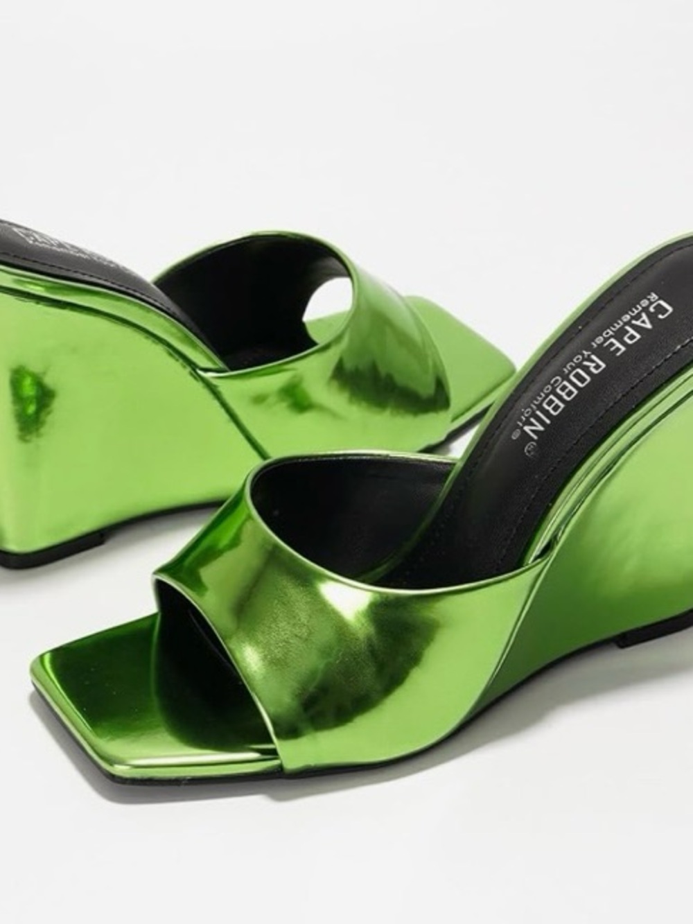Y2K Metallic Slip-On Wedge Heels with Square Toe
